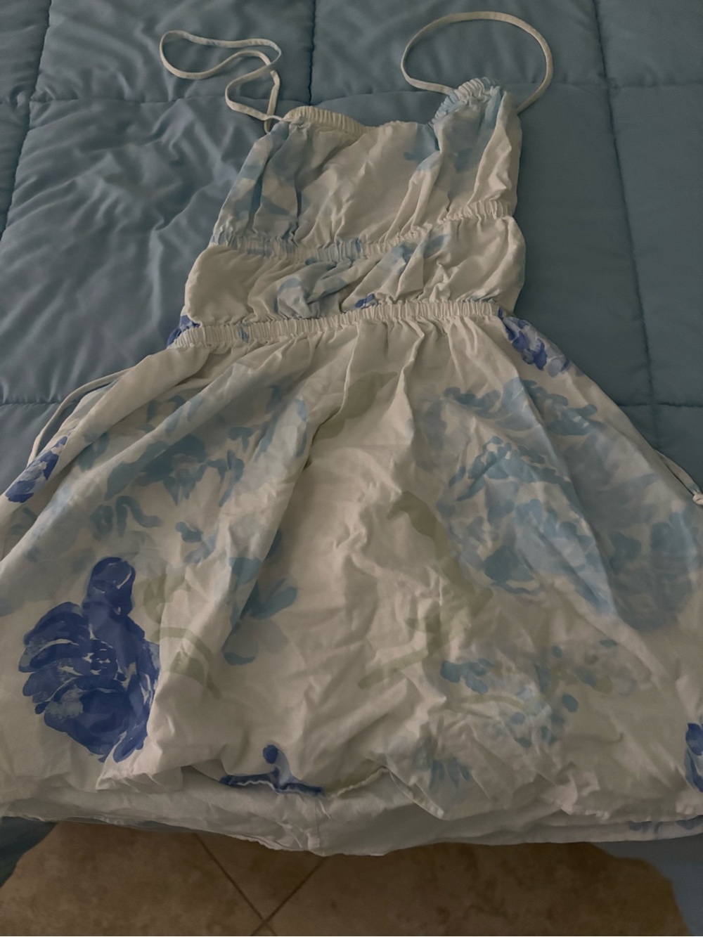 Girls Blue Floral Spaghetti-Strap Sundress